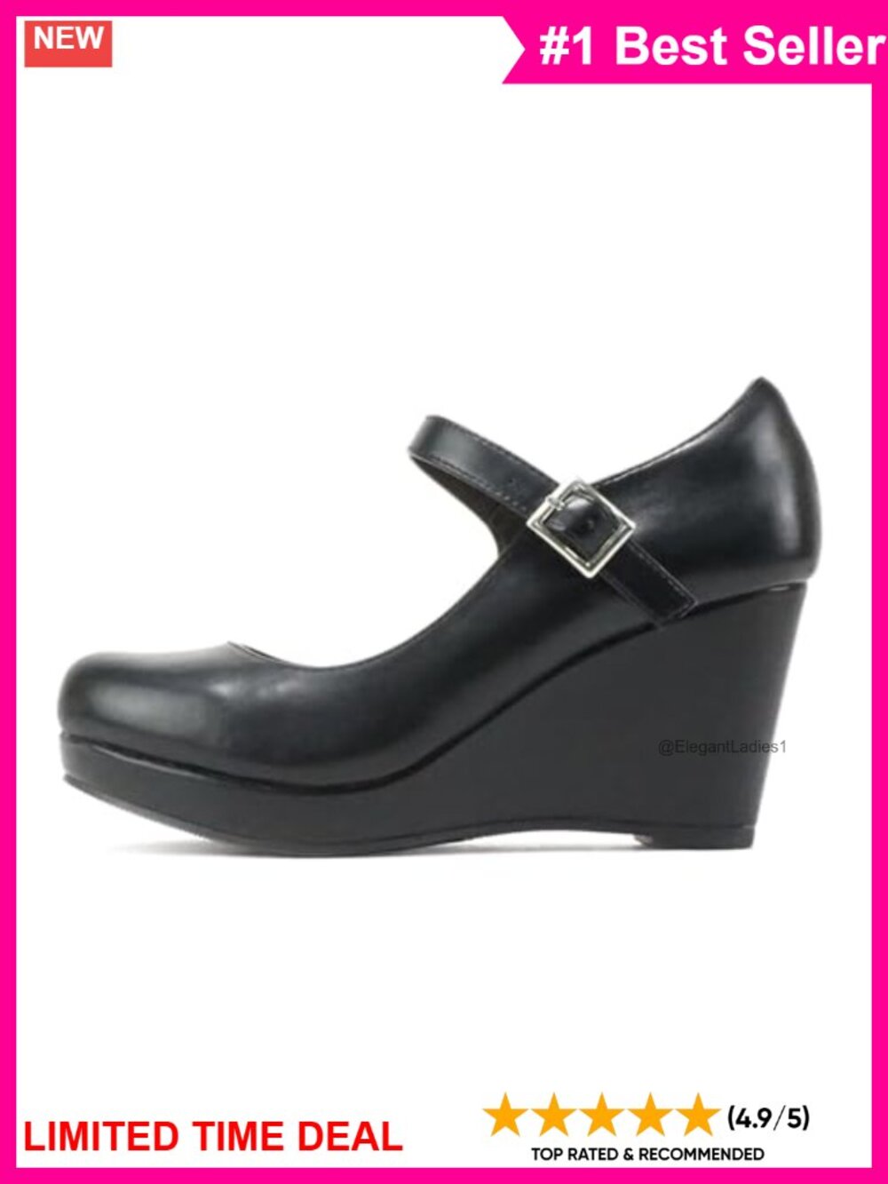 Mary Jane Strap Comfortable Platform Wedge Pump Heel Shoes Vegan Leather